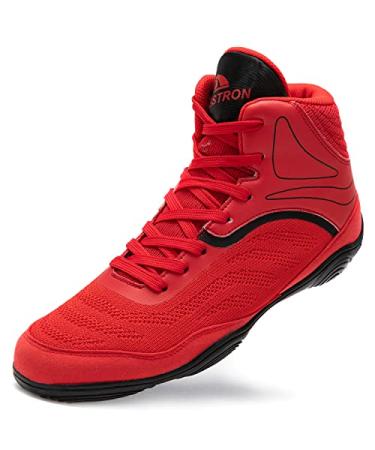 Ifrich Professional Mens Wrestling Shoes Lightweight Breathable Men Wrestling Sport Sneakers 9 Red Black