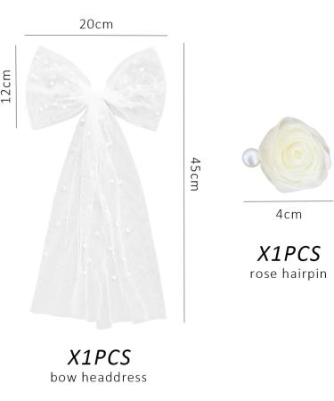 1 Piece of Bow Headpiece and 1 Piece of Rose Hairpin Lace Bow Veil Pearl Hairpin Wedding Bow Headpiece Elegant Retro Headpiece White Headpiece for Women Clothing Accessories - Buy Online on GoSupps.com