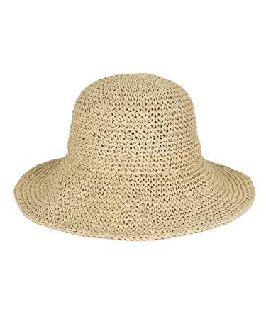 Floppy Straw Sun Hat Foldable Packable Wide Brim Summer Beach Hat Crochet Bucket Hat for Women A Beige