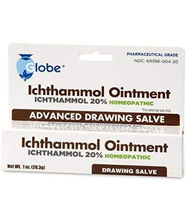 Globe Ichthammol Ointment 20% (Drawing Salve) 1 OZ - Skin Relief for Eczema, Acne, Boils, Splinters & Bee Stings - Maximum Strength Formula - Buy Online on GoSupps.com