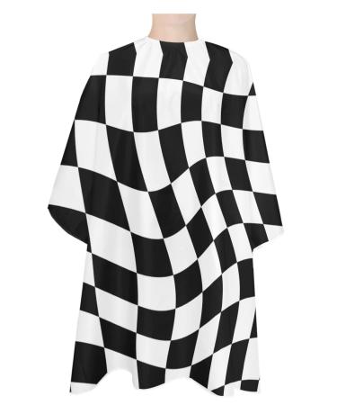 Black White Barber Cape - Salon Hair Cutting Cape for Women Men Kids Adults Geometric Checkered Flag Modern Abstract Dizz Haircut Cape with Elastic Neckline Hairdressing Stylist Cape Gown Accessories