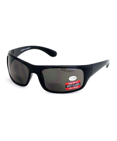 V.W.E. Large Men Safety Sunglasses With Reading Bifocal - ANSI Z87.1+ Certified Glasses Readers Gloss Black 2.0 x