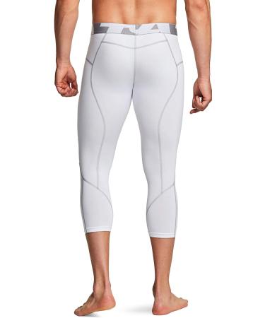 TSLA Men's 3/4 Compression Pants - Cool Dry Workout Tights for Running & Yoga, White - Large - Buy Online on GoSupps.com