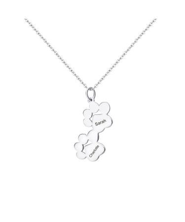 Exlarify personalized paw print necklace memorial necklace with personalized names for dog lovers pet memorial jewelry for animal lovers mom necklace with children's name mothers day gift 2-silver