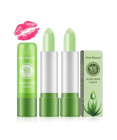 Yucccer 3 pieces aloe vera lip care stick lipstick green set aloe lips lip butter jelly lipstick lip gloss temperature color change lipstick durable waterproof for girls gift