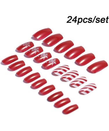 Christmas Press on Nails Red Fake Nails with Snowflake Designs Press on Nails Full Cover False Nail Artificial Finger Nails for Women Girls - Buy Online on GoSupps.com
