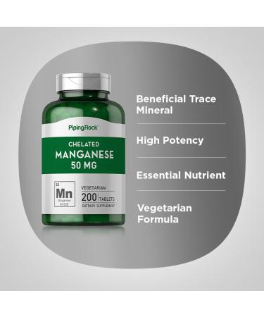 Chelated Manganese 50mg - 200 Tablets | Manganese Gluconate Supplement | Vegetarian, Non-GMO, Gluten-Free - Buy Online on GoSupps.com