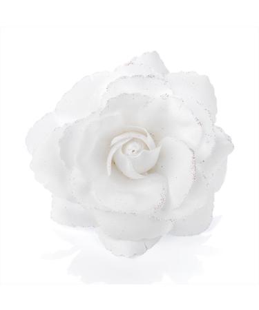 Large White Glitter Edge Rose Flower Hair Elastic Band and Beak Clip Fascinator