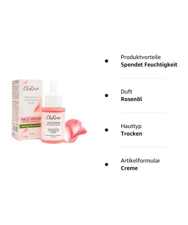 ClaRose Hyaluronic Acid Anti-Aging Face Serum with Natural Rose Oil & Retinol - 30ml | Youthful Skin Hydration & Glow - Buy Online on GoSupps.com