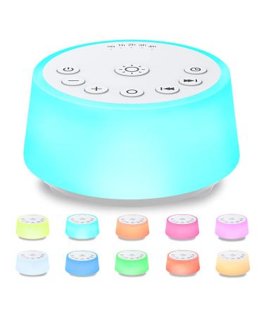 Color Noise Sound Machines with 10 Colors Night Light 25 Soothing Sounds and Sleep White Noise Machine 32 Volume Levels 5 Timers 3 Adjustable Brightness Memory Function for Adults Kids Baby (White)