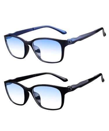 Eyglajdd blue light filter reading glasses for men women matt finish tr90 light reading aid glasses with spring hinges 2 Pack black+blue 1.0 x
