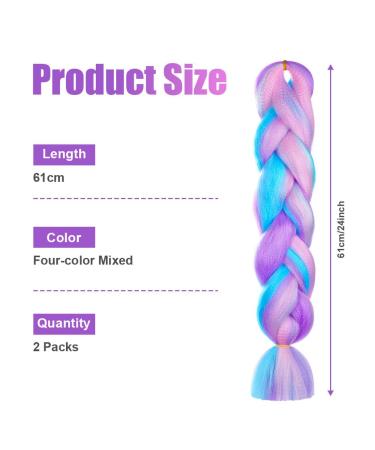 Aomig Braids Extensions | 24 Strands of Colorful Artificial Hair for Box Braids - Purple Pink Green Blue | Durable & Easy-to-Use Hair Braid Extensions for International Shipping - Buy Online on GoSupps.com