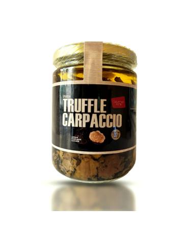 Gourmet Black Truffle Carpaccio - Thin Shaved Black Truffle Slices Dipped in Extra Virgin Olive (12.8 Oz)