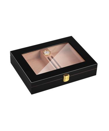 Cigar Humidor Box Cigar Case Cedar Wood Cigar Box Gift for 10-18 Cigars with Glass Top and Hygrometer Humidifier Bar Divider