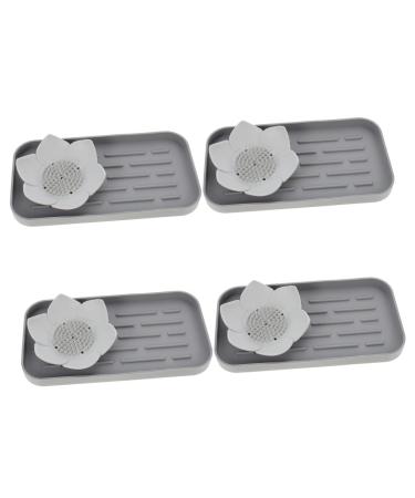 Ciieeo 4 Sets Drain Pan Mat Soap Drainer Silicone Container Black Stand Soap Holder Shower Hand Soap Container Wooden Soap Dish Black Soap Soundbar Household Products Silica Gel Square