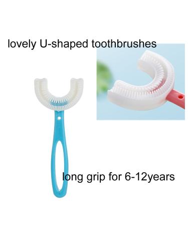2 PCS U-Shaped Kids Toothbrush Set - Soft Manual Training Toothbrush for Kids 6-12 Years - Pink + Blue - Buy Online on GoSupps.com