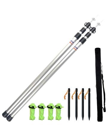 SUFTMUOL Telescoping Tarp Poles Set of Two, Adjustable Aluminum Rods for Tent Fly Camping Shelter Awning RV Car & Motorcycle Camping, Portable, Lightweight Replacement Tent Poles with Zipper Bag 2Pack Silver