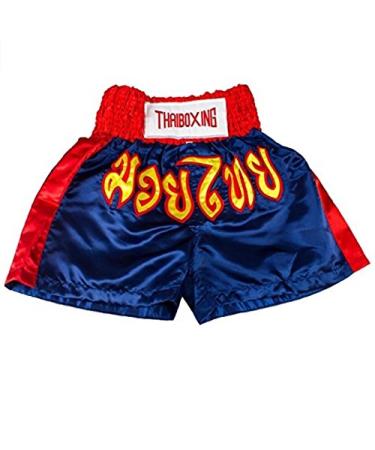 asmanjune Kids Muay Thai Boxing Shorts Kick Boxing Trunks Satin Medium Dark Blue