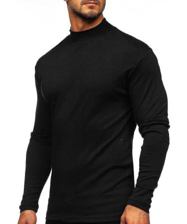 Men's Black Mock Turtleneck Long Sleeve T-Shirt - Large | Lightweight Stretch Undershirt - Buy Online on GoSupps.com