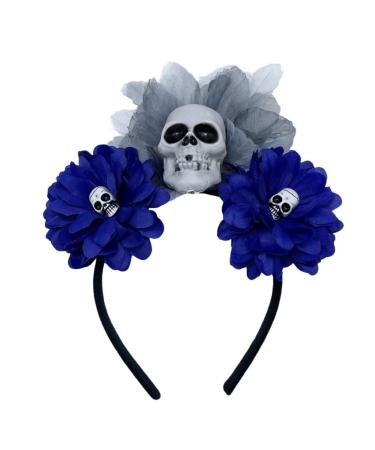 hgnxa Simulated Flower&Skull Shape Headband for Women Halloween Party Hair Hoop Hairband Woman Taking Photo Hair Accessories Blue