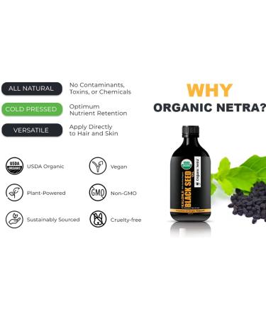 Organic Netra Pure Certified Organic Black Seed Kalonji Oil for Skin & Hair Retains Shine and Moistures Skin to Help Hair Growth Enrich Skin 100ml - Buy Online on GoSupps.com