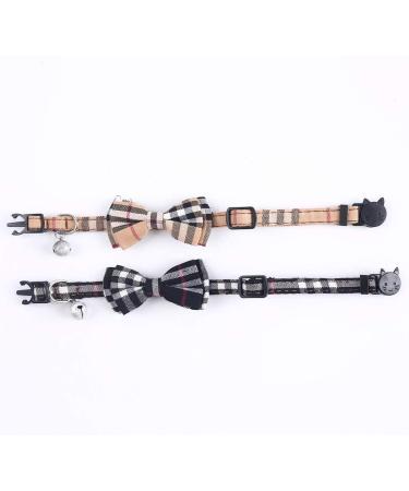 SuperBuddy Cute Bow Bell Cat Collar - 2 Pack Plaid Kitten Collar with Removable Bowtie for Cats Kittens - Brown-Black - Buy Online on GoSupps.com