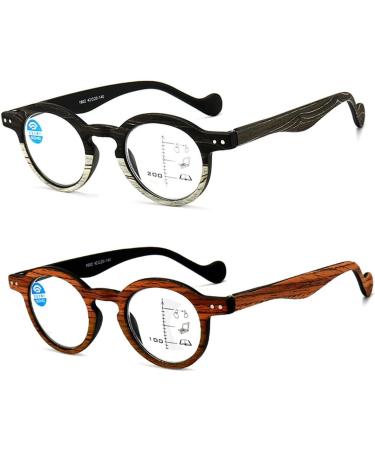 Multifocus Reading Glasses For Men Women Trendy Wood Grain Round Frame Glasses Anti Blue Light Readers(Couleur:Brown Grandeur:2.0x) - Buy Online on GoSupps.com