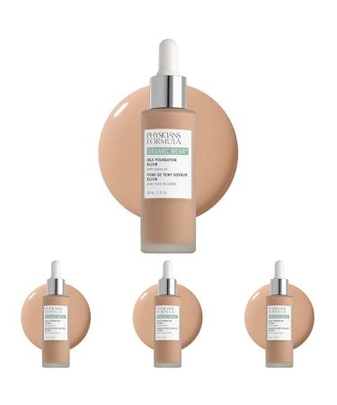Physicians Formula Organic Wear All Natural Liquid Foundation Elixir Light Full Coverage | Dermatologist Tested Clinicially Tested (Pack of 4) 03 - Light 1 Ounce (Pack of 4)