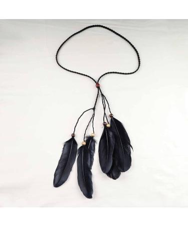TseenYi Boho Feather Headband Gypsy Hairband Black Feather Tassel Headband Long Feather Fringe Headwear Hairband Stage Performance Headdress - Buy Online on GoSupps.com