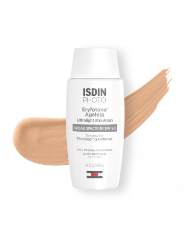 ISDIN Eryfotona Mineral Sunscreen SPF 50+ UVA/UVB Zinc Oxide 3.4 Fl Oz, Eryfotona Ageless Tinted Sunscreen