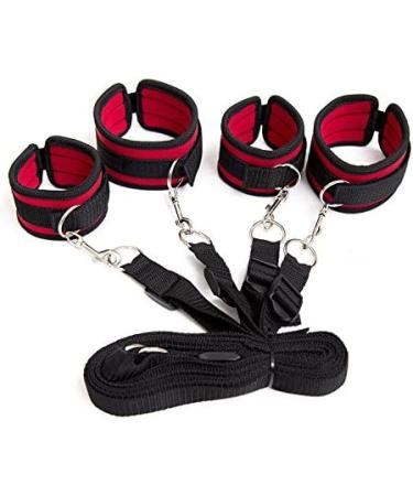 Adjustable Soft Nylon Wrist and Ankle Handcuffs Set in Red with Eye Mask - Comfortable and Stylish Bondage Kit - Buy Online on GoSupps.com