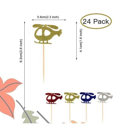 BoningNEW 24PCS Airplane Cupcake Toppers for Birthday Party Wedding Baby Shower Anniversary Party Cake Dessert Decorations Supplies Picks(Glitter four colors: Blue Gold Silver Red) - Buy Online on GoSupps.com