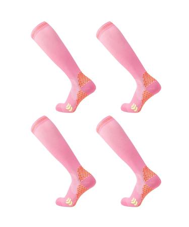 Compression Socks (2 Pair) for Men and Women 20-30 mmHg Compression Stockings Circulation for Cycling Running Support Socks XXL Pink