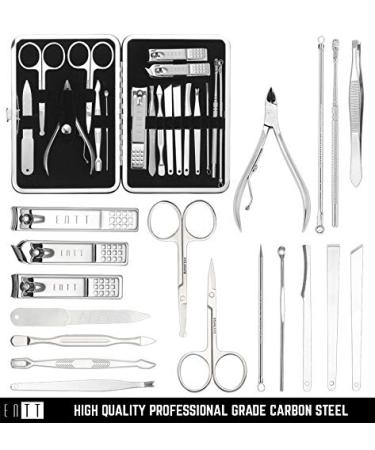 ENTT Manicure Pedicure Grooming Set Kit Gift - 18 Piece Steel Finish Tools for Men/Women | Professional Nail Clippers in Black Case - Premium Quality for Home & Travel - Buy Online on GoSupps.com