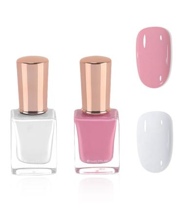 Nail Polish Set White & Pink Quick Dry Nail Varnish Chip-resistant Oil-Based French Tip Manicure Nail Polish Set Classic White Pink Nail Polish for DIY Nail Art No Need Cure