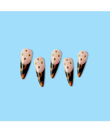 JUSTOTRY 24 Pcs Stiletto Fake Nails with Jewels | Black French Press on Nails | Patterns Cloud Almond Stick on Nails | Extra Long False Nails for Women | Nail Art Glue Included - Buy Online on GoSupps.com