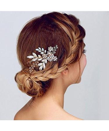 Women Lady Hairpin Hair Comb Clip Floral Piece Crystal Flower Bride Hair Pins Wedding Bridal Hairs Accessories Gift Gold - Buy Online on GoSupps.com