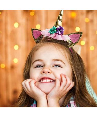 4 Pieces Unicorn Headband Girls Glitter Unicorn Horn Ears Flower Headband kids Head Bands Hair Accessory for Unicorn Theme Birthday Party Favor Supplies - Buy Online on GoSupps.com