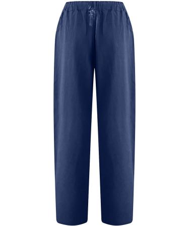 Gamivast Linen Pants for Women 2023 - High Waist Wide Leg with Pockets, Drawstring Palazzo Lounge Capris - Navy, Small - Buy Online on GoSupps.com