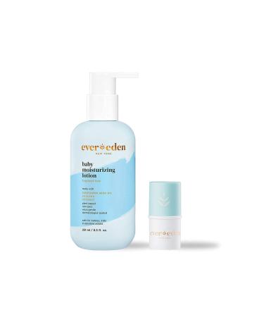 Evereden Fragrance Free Baby Moisturizing Lotion 8.5 fl oz & 1.7 oz & Baby Lip Balm 0.13 oz | 2 Item Bundle Set | Clean and Natural Baby Care