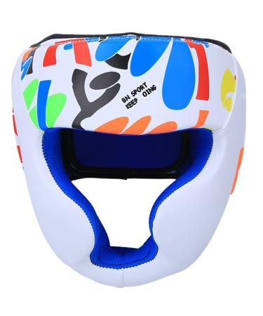 Alomejor children box head protection head protection graffiti full facial head protection for boxing muay thai mma kickboxing martial arts training white