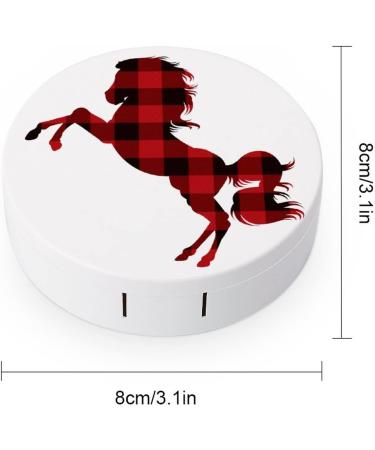 Buffalo Plaid Horse Round Case For Contact Lens Kit Storage Box with Mirror Printed - Buy Online on GoSupps.com