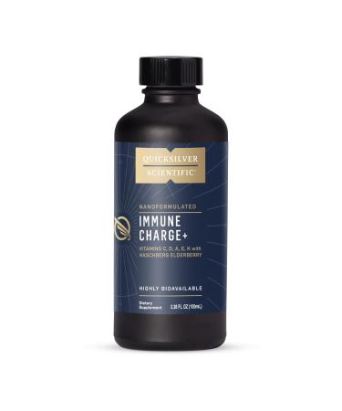 Quicksilver Scientific Immune Charge+ - Elderberry Immune Support with 10 000 IU Vitamin D3 25 000 Vitamin A Vitamin C E K1 & K2 for Immune Health & Lung Support (100ml) 3.38 Fl Oz (Pack of 1)