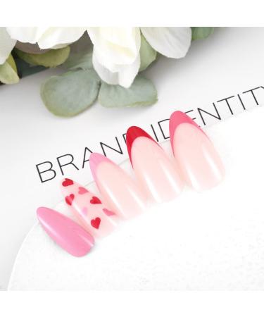 Sethexy Valentine Mandel False Nails - Pink Heart Press-On Acrylic Nails for Women & Girls | 24PC Love Heart Fingernails - Buy Online on GoSupps.com