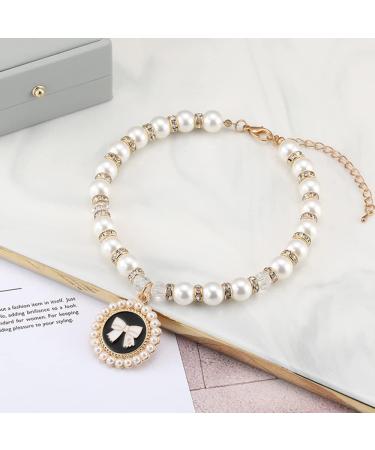 RayMinsino Pet Jewelry Cat Rhinestone Pearl Necklace Crystal Bow Tie Tag Pendant Pet Accessories L Black - Buy Online on GoSupps.com