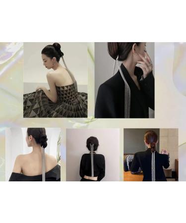Crystal Long Chain Tassel Hair Clip - Silver | Exaggeration Bling Bling Hairpin for Women & Girls - Buy Online on GoSupps.com