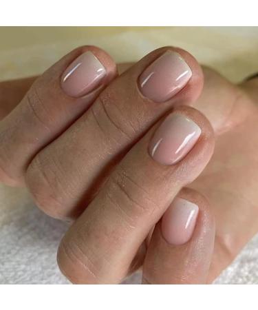 24Pcs Press On Nails - Square Fake Nails with Glue Full Cover - False Nails Tips Set with Glue & DIY Tools - For Women Girls Removable False Nails Art (Nude Pink Gradient)