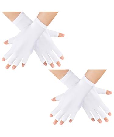 2 Pairs Anti UV Fingerless Gloves for Women Gel Nails Manicures White Hand Protection Gel Manicures Nails Gloves UV Shield Glove for Nail Design from UV Light Lamp Manicure Dryer One Size White