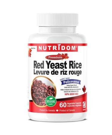 Nutridom Red Yeast Rice with Policosanol & Free Plant Sterols Supports Cholesterol Health Non-GMO Vegan Gluten free Dairy free and Soy free (60 Veggie Capsules)