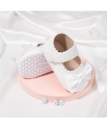 Baby Girls Bowknot Mary Jane Anti-Slip Princess Flats 6-12 Months - White - Buy Online on GoSupps.com